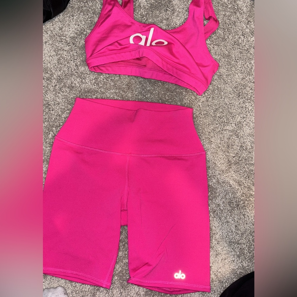 Alo biker shorts set in hot pink